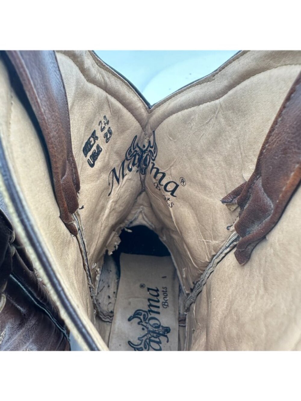 Majoma Men Size 8 Marked MEX 24 USA 25 Brown Western Cowboy Boots - Picture 14 of 16